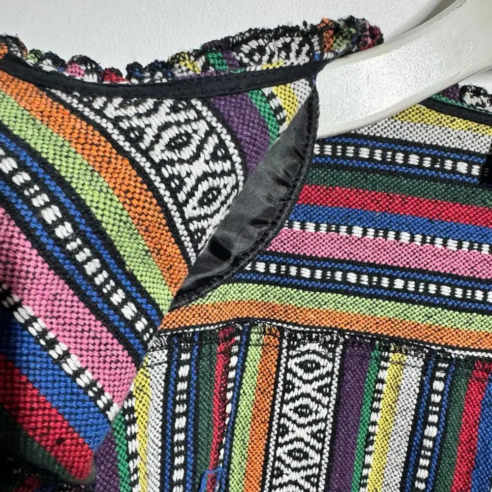 Chico's Boho Jacket Women‎ XL Rainbow Embroidery Woven Open Front Pockets Ruffle